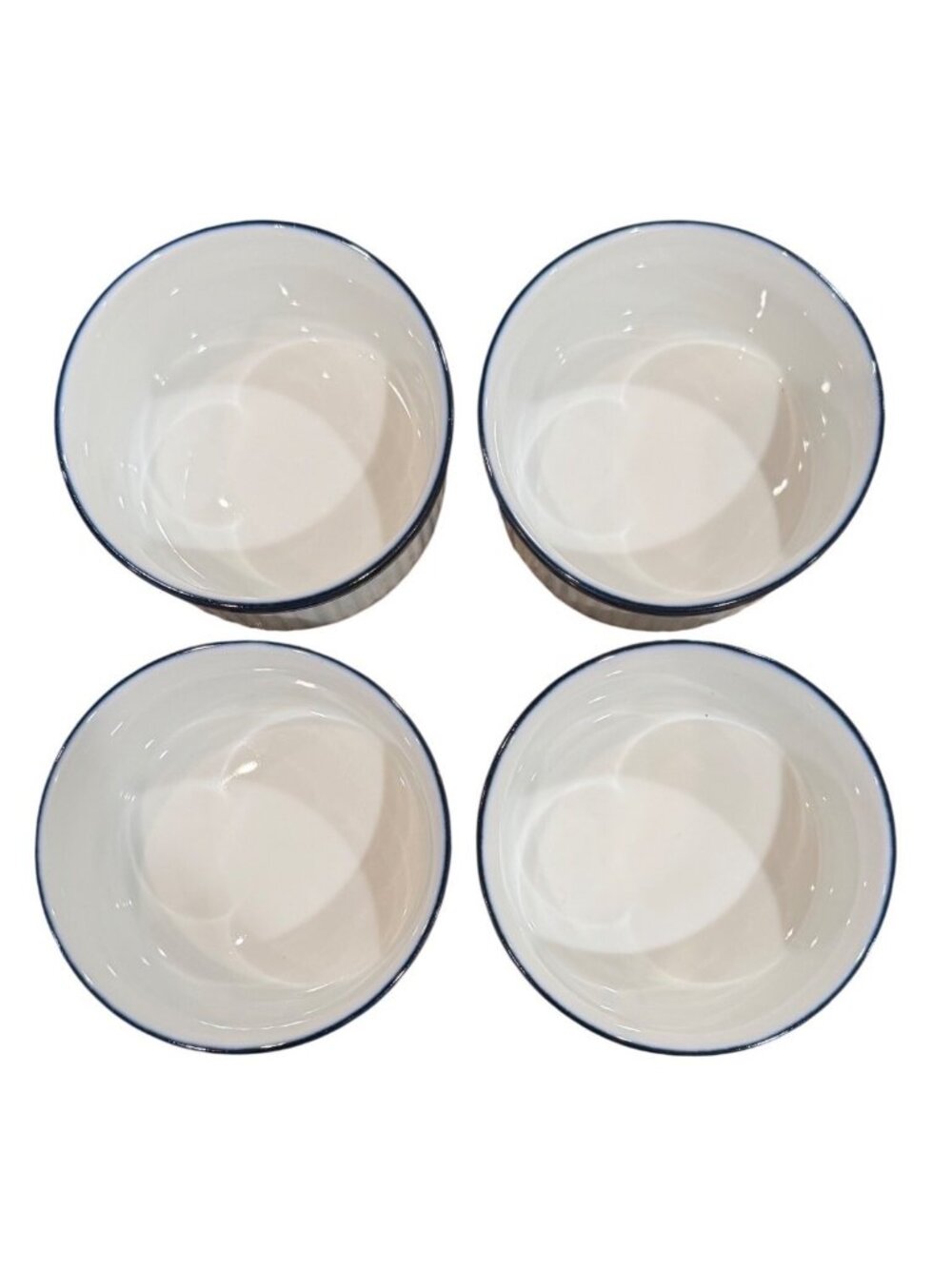 Dansk Bistro Ceramic Bakeware Ramekins White W/ Blue Rim 4-Inch Set Of 4 Baking - Picture 3 of 11
